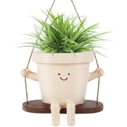 Swing Planter Pot Hanging Face Planter with Drainage Hole, Resin Smile Face Flower Pots for Indoor Outdoor String of Pearls, 5.3 Inch
