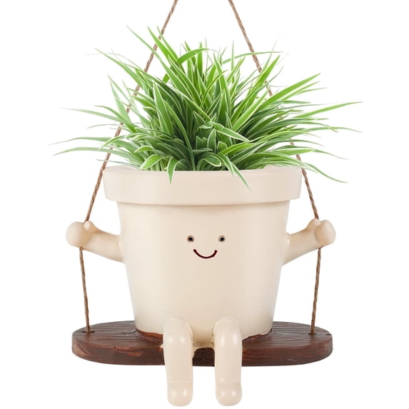 Swing Planter Pot Hanging Face Planter with Drainage Hole, Resin Smile Face Flower Pots for Indoor Outdoor String of Pearls, 5.3 Inch