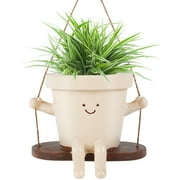 Swing Planter Pot Smile Face Swing Flowers Pot Cute Hanging Swing Planter Resin Swing Plant Pot for Indoor Outdoor Compact Haning Planter Pots Portable for Succulents Azaleas Pearls 11×7.9×13.8cm