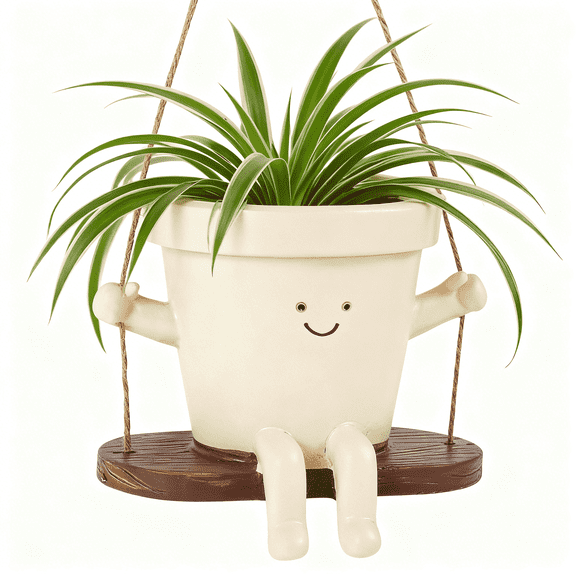 Swing Face Planter Pot, Resin Hanging Flower Pot for Succulents, Cute Smiling Face Decorative Planter for Indoor Outdoor Garden Decor, 5.3x4.1x4.3 inch