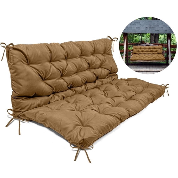 Hanging Chair Replacement Cushion, Outside Bench Cushion with Backrest, 2-3 Seater Cushion with 8 Ties for Outdoor Furniture, 59 x 39 x 4 Inches Porch Hanging Chair Cushion Garden Bench