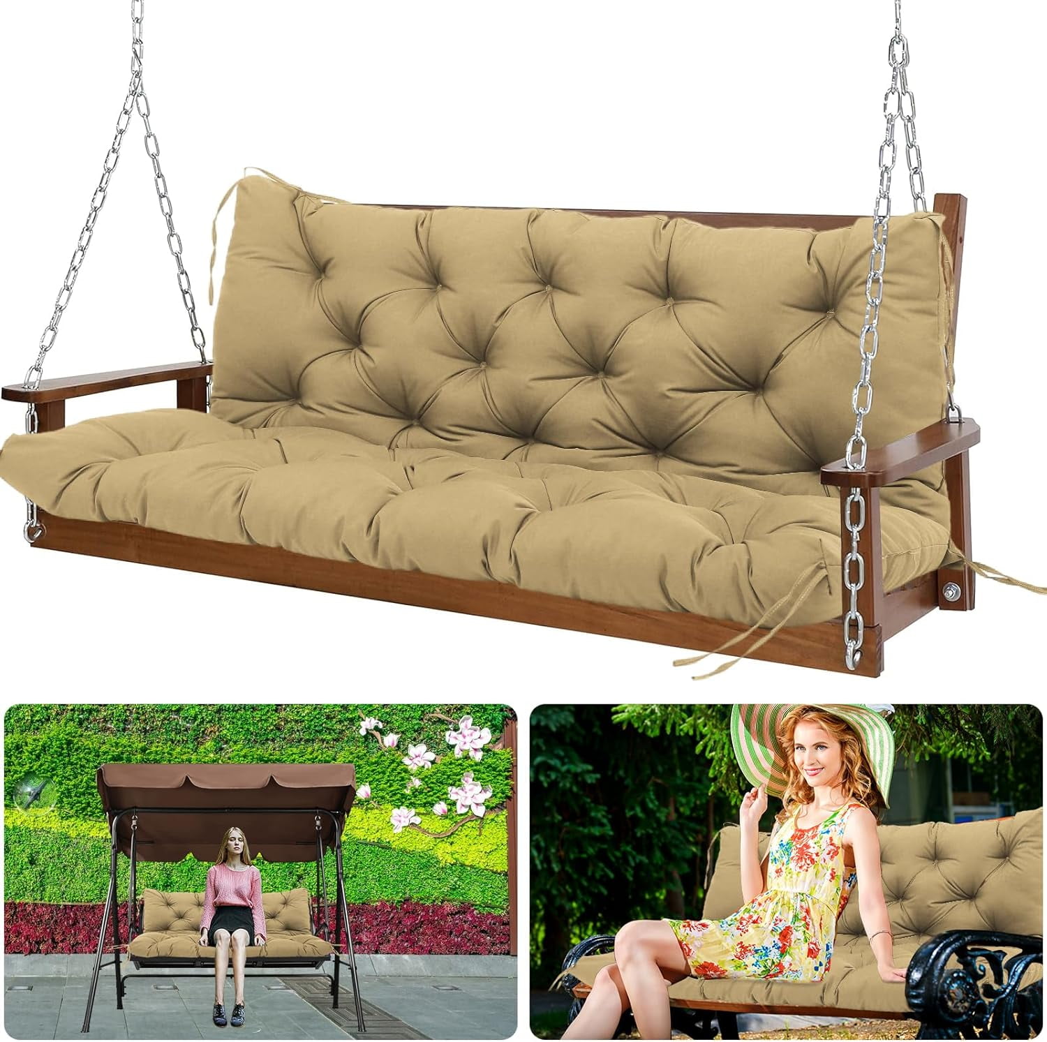 Swing Replacement Cushions with Backrest, Waterproof Porch Swing