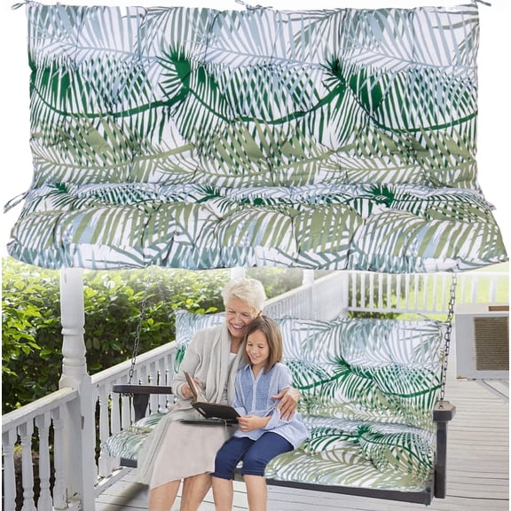 YLLN Outdoor Swing Cushions with Backrest, Waterproof Porch Swing Cushions Replacement, 4" Thicken Bench Cushion with Ties for Backyard Patio Lawn Garden, 47*40 in