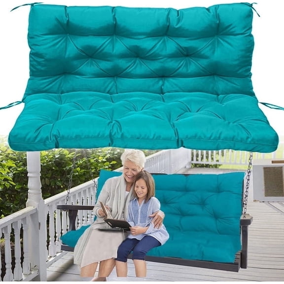 YLLN Outdoor Swing Cushions with Backrest, Waterproof Porch Swing Cushions Replacement, 4" Thicken Bench Cushion with Ties for Backyard Patio Lawn Garden, 60*40 in