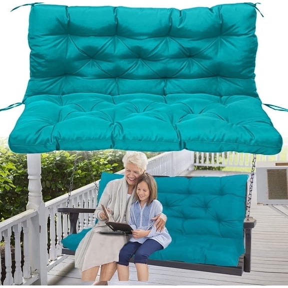 YLLN Outdoor Swing Cushions with Backrest, Waterproof Porch Swing Cushions Replacement, 4" Thicken Bench Cushion with Ties for Backyard Patio Lawn Garden, 40*40 in