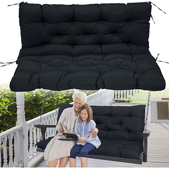 YLLN Outdoor Swing Cushions with Backrest, Waterproof Porch Swing Cushions Replacement, 4" Thicken Bench Cushion with Ties for Backyard Patio Lawn Garden, 60*40 in