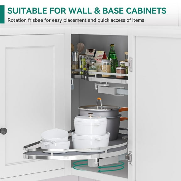 Swing Right Blind Corner Kitchen Cabinet Pull Out Organizer for 36", 2 Tier Swing Tray, Soft Close Blind Organizer for Left Handed Open Blind Kitchen Cabinet
