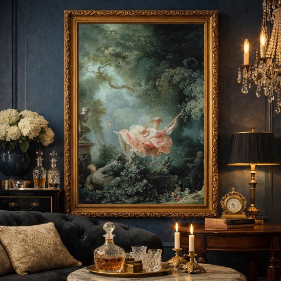 Swing Rococo French Garden Botanical Floral Wall Art Decor Unframed Paper Print