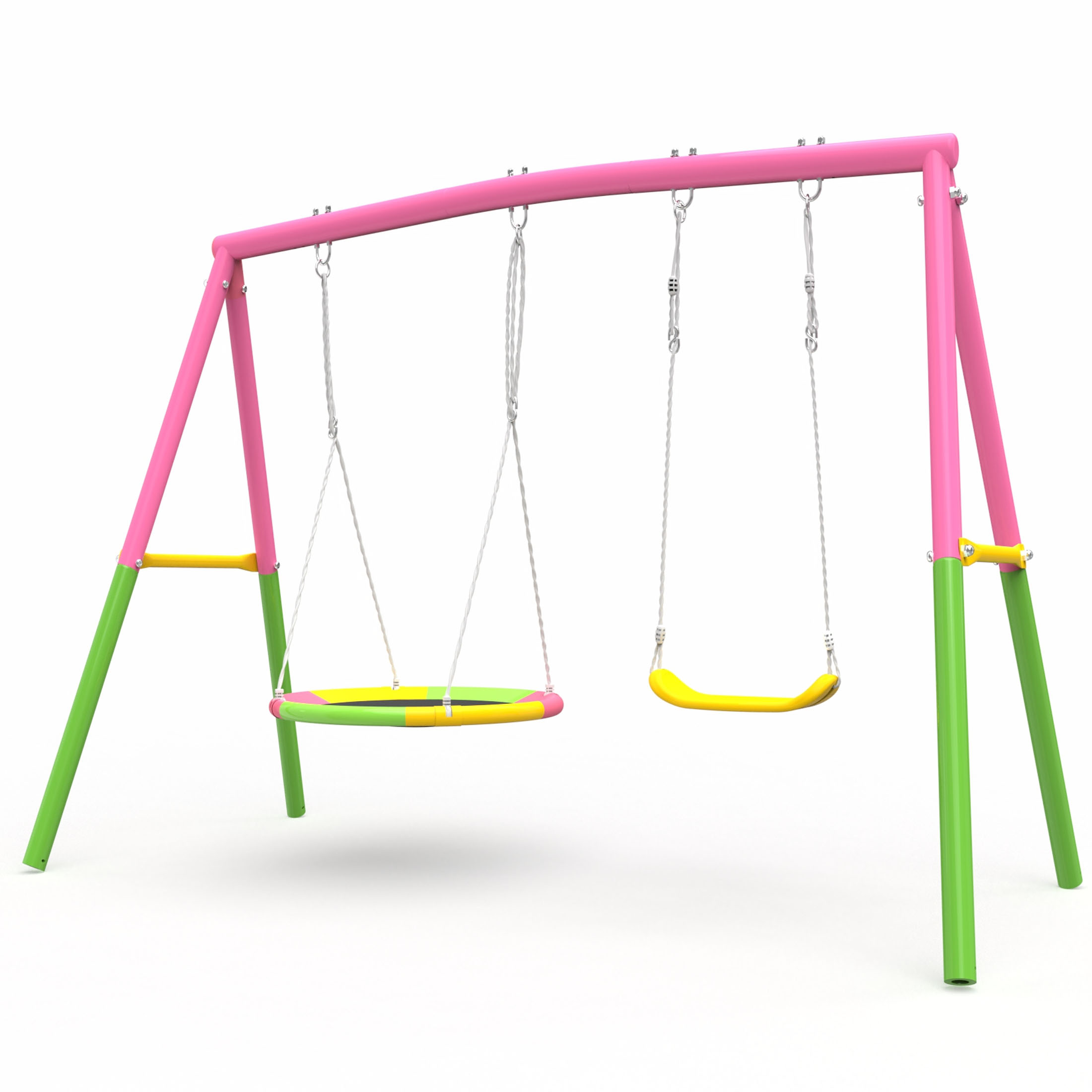 Swing Set for Backyard with Stand, NBBGS Baby Swing Outdoor Playset Heavy Duty 440lbs Metal A-Playground Sets for Backyards with 32" Saucer Swing & 26.2" Seats (Pink)