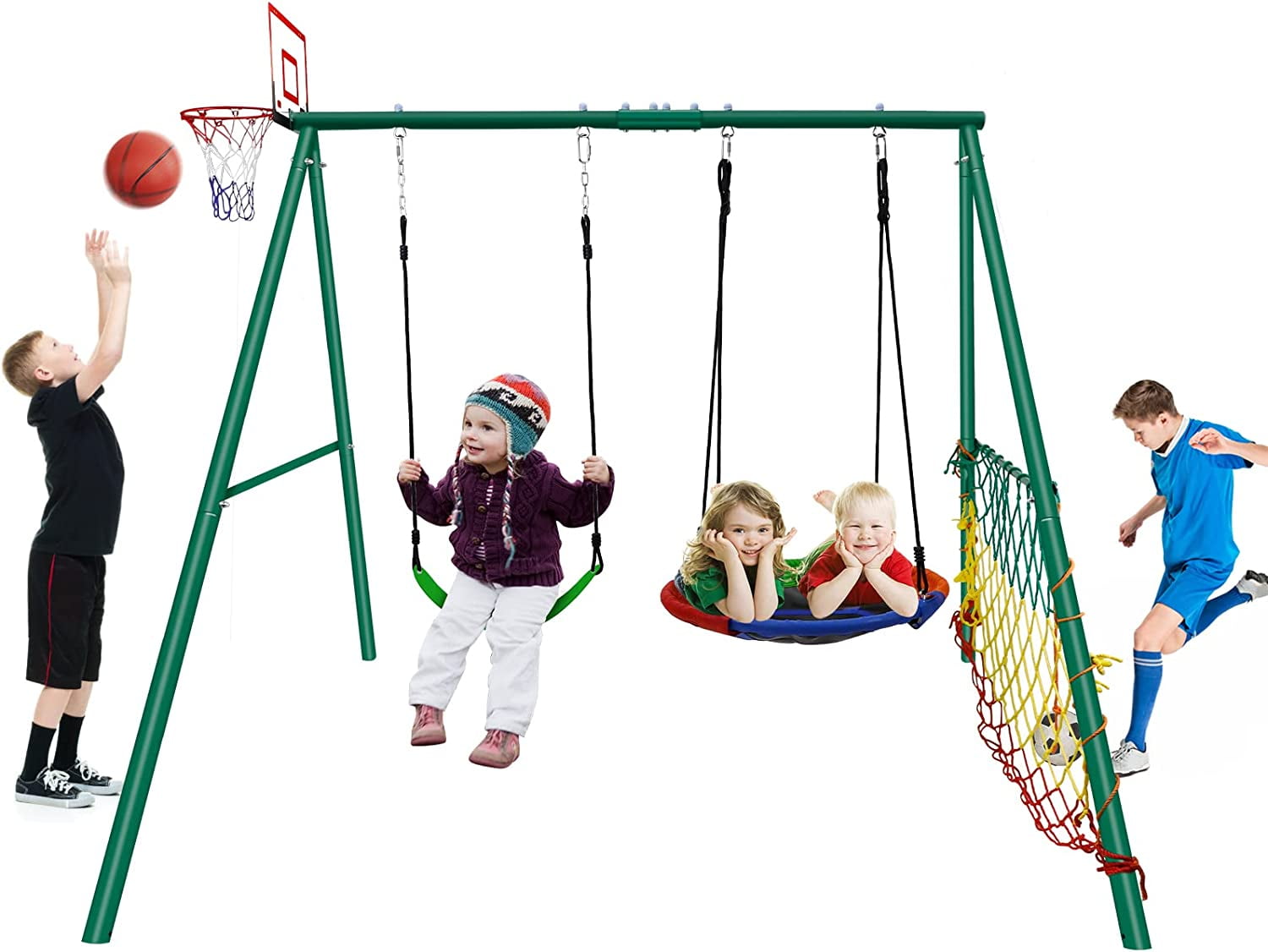 Swing Set Outdoor 440lbs Backyard Swing Set Kit Metal Frame Swing for