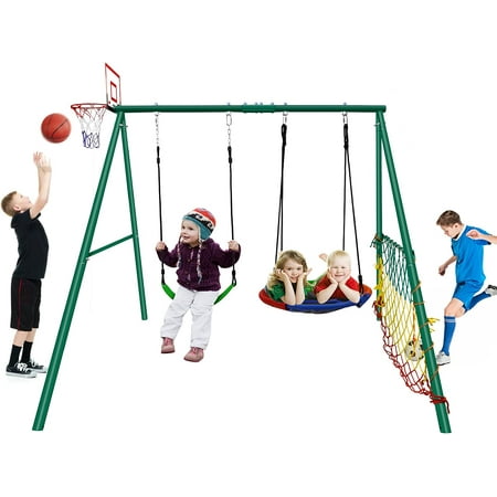Swing Set Outdoor 440lbs Backyard Swing Set Kit Metal Frame Swing for Adults Kids 73 in Cyfie