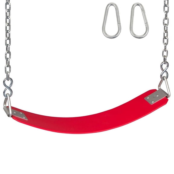 Swing Set Stuff Polymer Belt Swing Seat (Red) with Chains and Hooks and SSS Logo Sticker