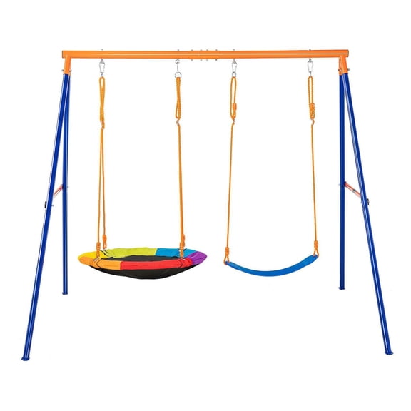 Swing Set for Backyard, 440lbs Capacity, A-Frame Metal Swing Set with 2 Swing Seats, Adjustable Rope, Outdoor Playground Equipment for Kids