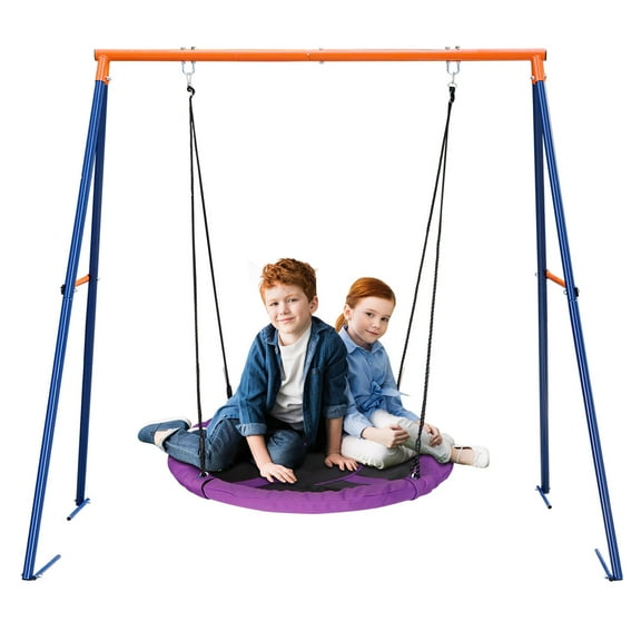Swing Set for Backyard 440lbs Saucer Tree Swing+A-Frame Metal Swing Stand Purple