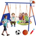 thumbnail image 1 of Swing Set for Kids, Heavy Duty Frame Metal Swing Stand with 1 Saucer & 1 Belt Swing Seat for Outdoor, 1 of 9