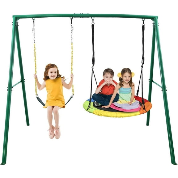 Swing Set for Outside,Backyard Metal Heavy Duty A-Frame Swing Sets