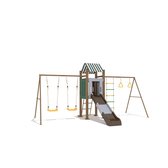 Swing Set with Slide, Swings & Climbing Ladder, Backyard Play Set for Kids Ages 3+