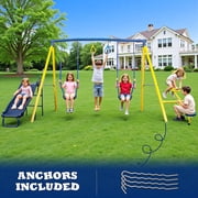 SMkidsport 5 in 1 Swing Set with Slide, Two Person Swing Seats, Seesaw and Trapeze, Playground Sets for Kids and Toddler
