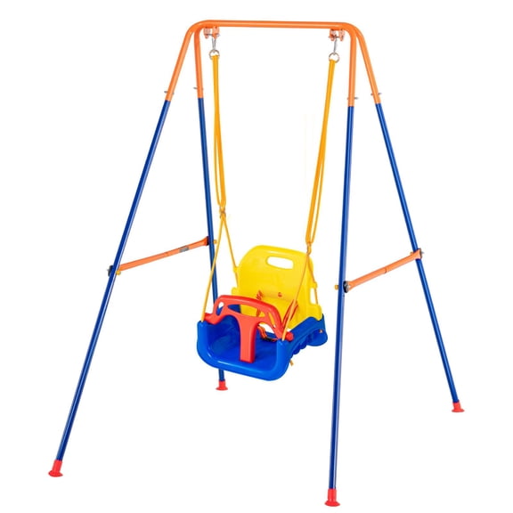 Swing Sets for Backyard, 3-in-1 Toddler Swing Set with 4 Sandbags, Foldable Metal Stand, Easy to Assemble, Swingset Indoor/Outdoor for Kids 3-6 Years, Youth 6-10 Years and Teenagers 10+