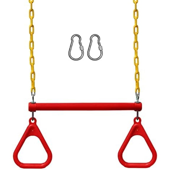 Swing Sets for Backyard, Monkey Bars & Swingset Accessories - Set Includes 18" Trapeze Swing Bar & 48" Heavy Duty Chain with Locking Carabiners - Outdoor Play Equipment (Red)