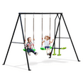 thumbnail image 1 of Swing Sets for Backyard, SHINPT 3 in 1 Metal Swing Set with 2 Blet Swings, Toddler Swing Set with Slider for Age 3-10, Playground Swingset Outdoor with 550Lbs Capacity, Easy to Assemble, 1 of 7