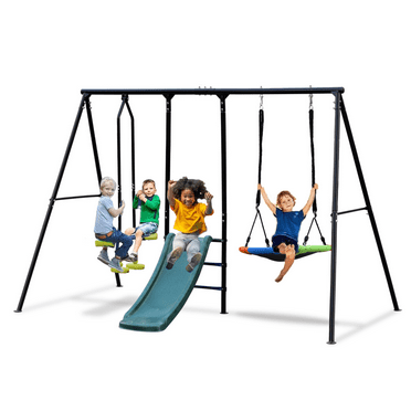 Swing Sets for Backyard, SHINPT 3 in 1 Metal Swing Set with Slide and Glider, Toddler Swing Set with Saucer Swing for Age 3-10, Playground Swingset Outdoor with 550Lbs Capacity, Easy to Assemble