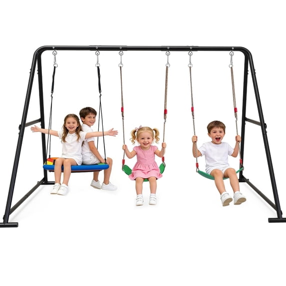 Yacona Swing Sets for Backyard, with Platform & Belt Swing, Playground Sets for Backyards, Outdoor Swingset for Kids, Black