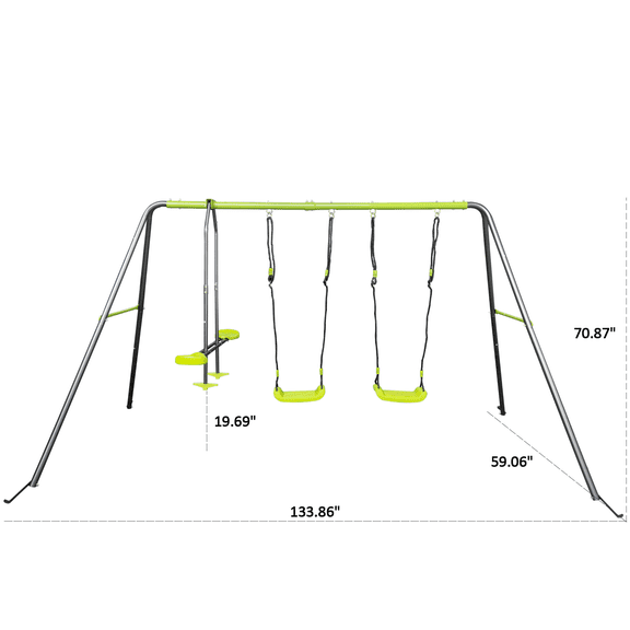 Swing Sets for Kids XNS081 lime green interesting swingset with plastic safe swing set 440lbs for outdoor playground for age 3+ with face to face without tee,Outdoor Swing Sets
