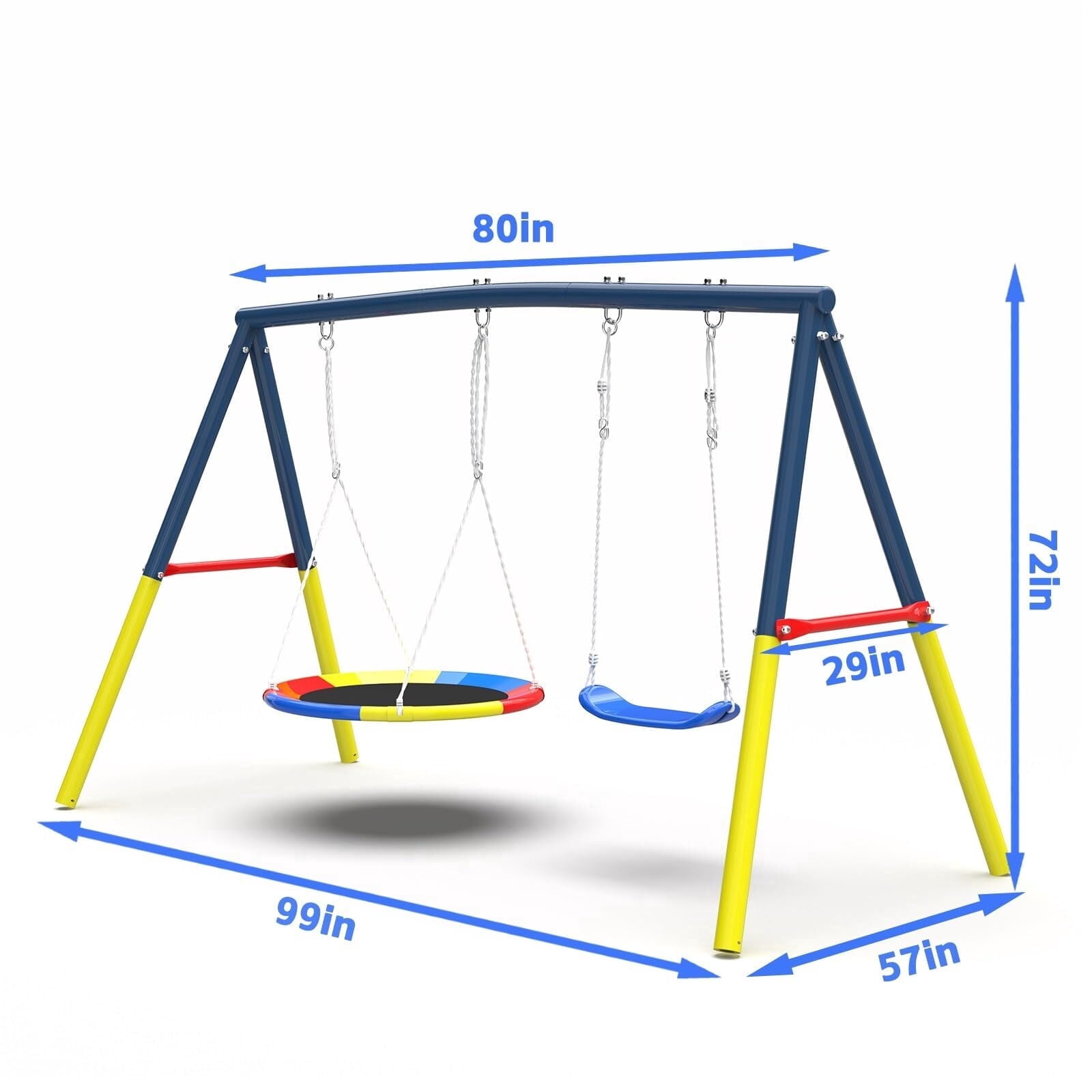Swing Sets for Outside Backyard, Metal Toddler Swing with Heavy-Duty A-Frame, Outdoor Swing Stand with 1 Saucer Swing Seat & 1 Belt Swings Seat, 440LBS, Blue