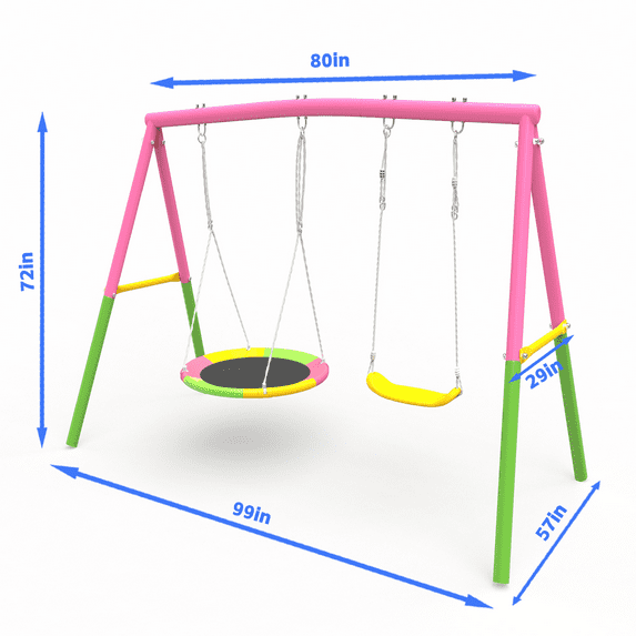Swing Sets for Outside Backyard, Metal Toddler Swing with Heavy-Duty A-Frame, Outdoor Swing Stand with 1 Saucer Swing Seat & 1 Belt Swings Seat, 330LBS, Pink