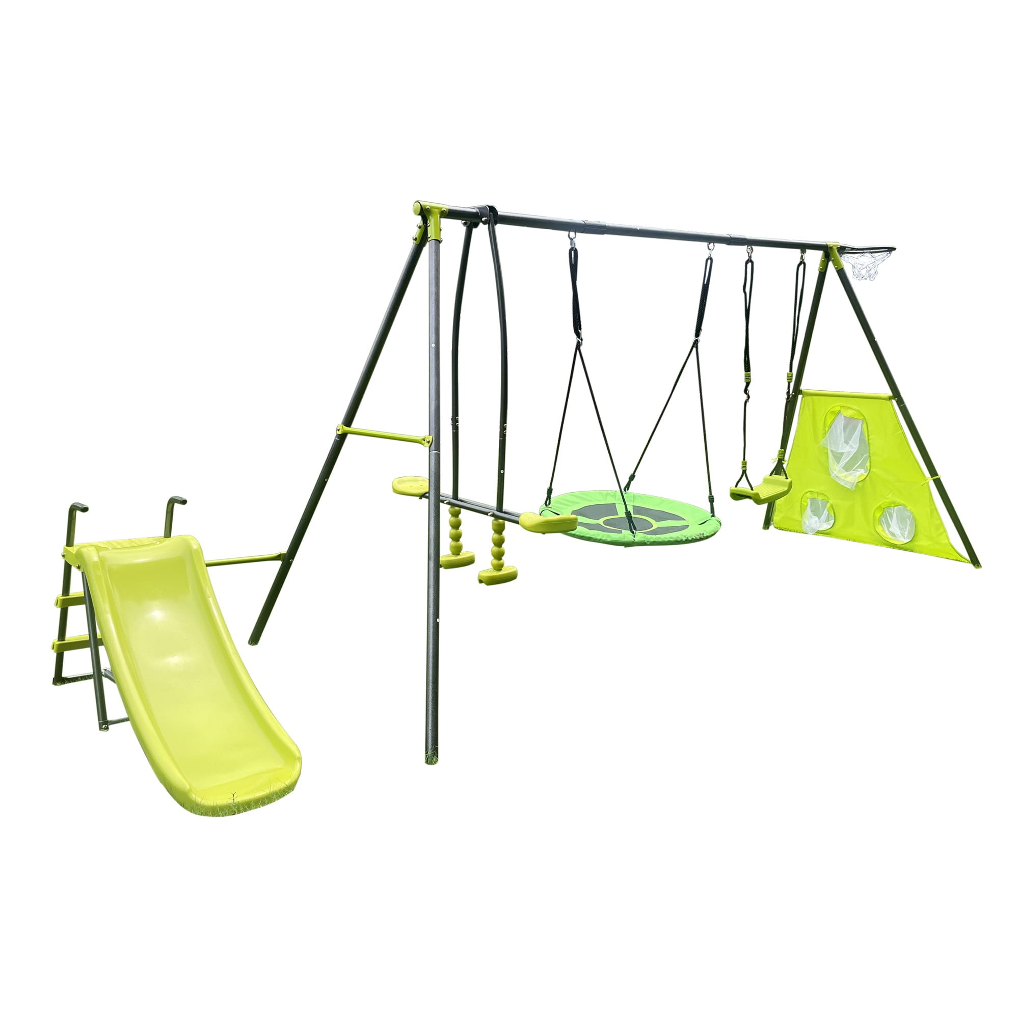 Swing Sets for Backyard 3 Seat, Swingset Outdoor for Kids, Swing Set with Glider, 2 Blet Swings