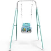3-in-1 Toddler Swing Outdoor Toys, Baby Swing for Outside, Kids Swing with Metal Frame, White & Blue