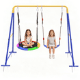 thumbnail image 1 of Swing Sets for Backyard, Outdoor Toddler Swing with Heavy-Duty Metal Stand, Swing Playset for Kids, 440lbs, Saucer & Belt, 1 of 8