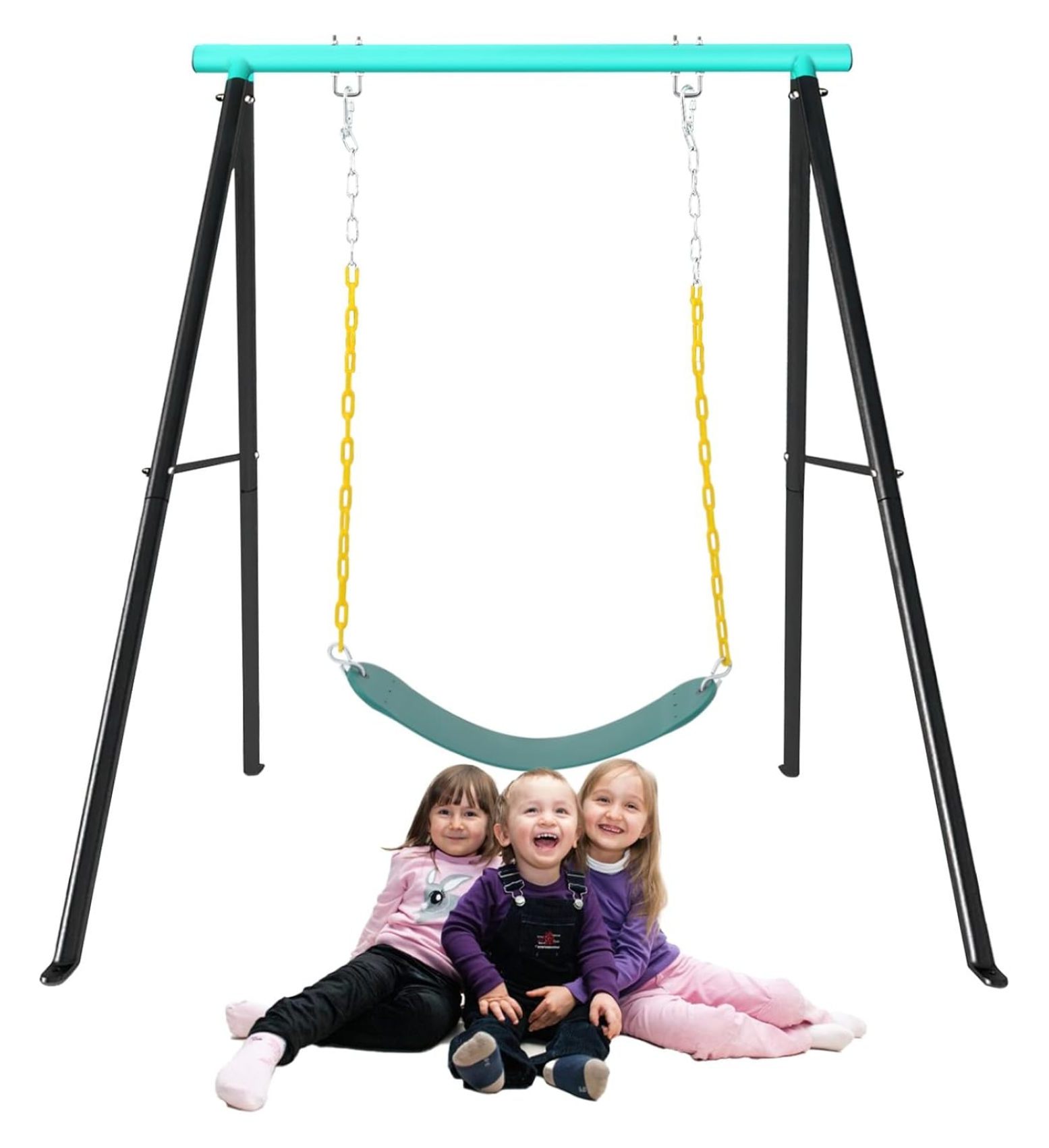 Swing Sets for Backyard, Powder Coated Swing Set with Extra Side Bars