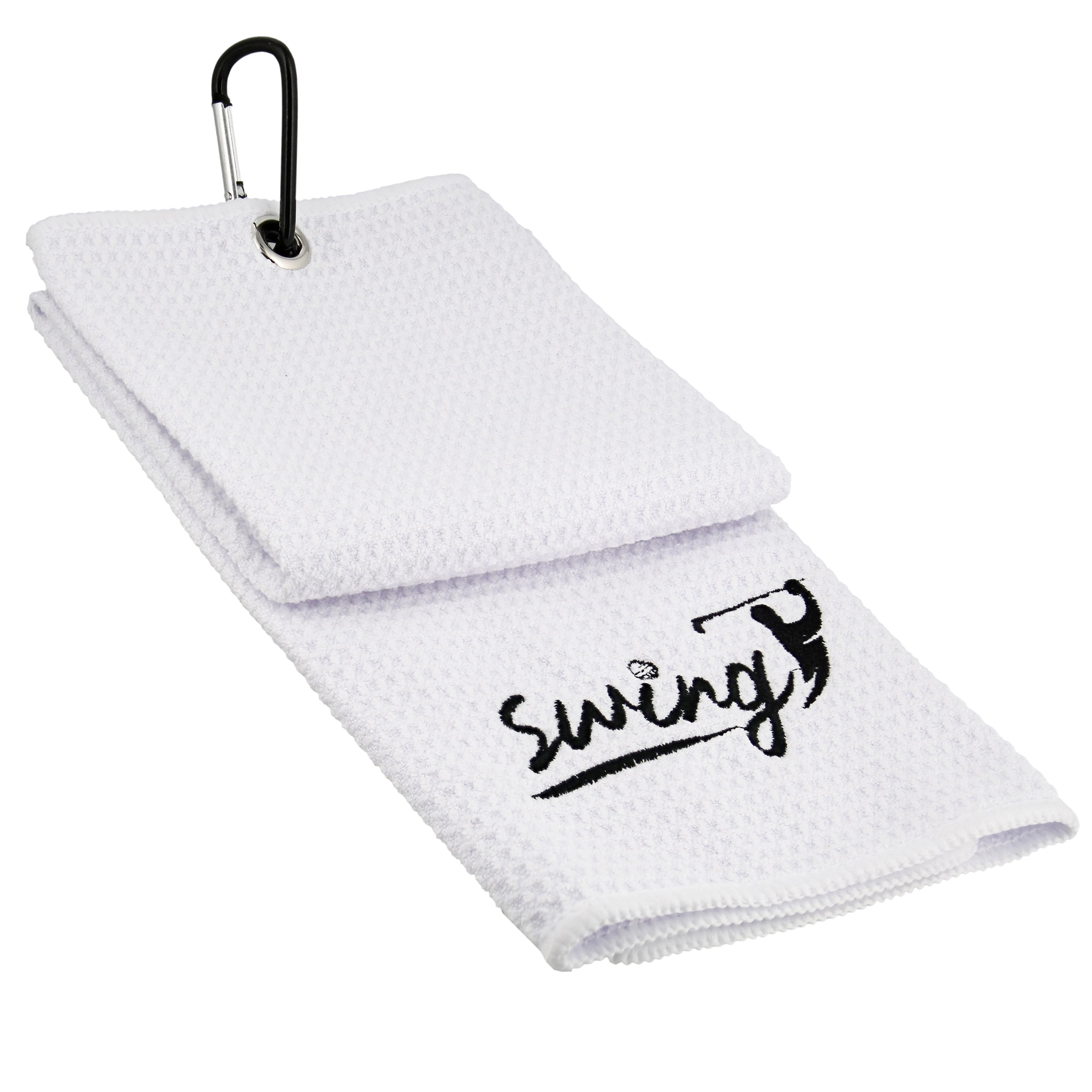 Swing Sports Golf Towel With Clip White Waffle TriFold Microfiber