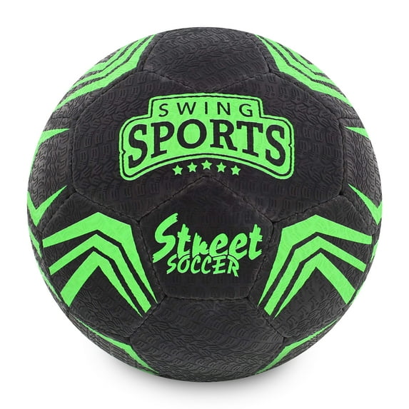 Swing Sports Soccer Ball - Black and Green Rubber All Terrain Size 5 Soccer Ball