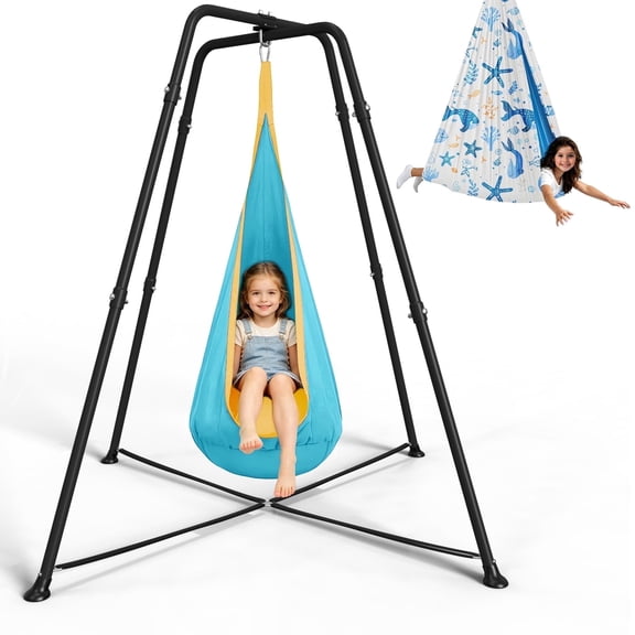 Sensory Swing with stand and Pod Swing, Sensory Chair Indoor/Outdoor, Swing Set for Kids & Adults, 330LBS, Fox Print