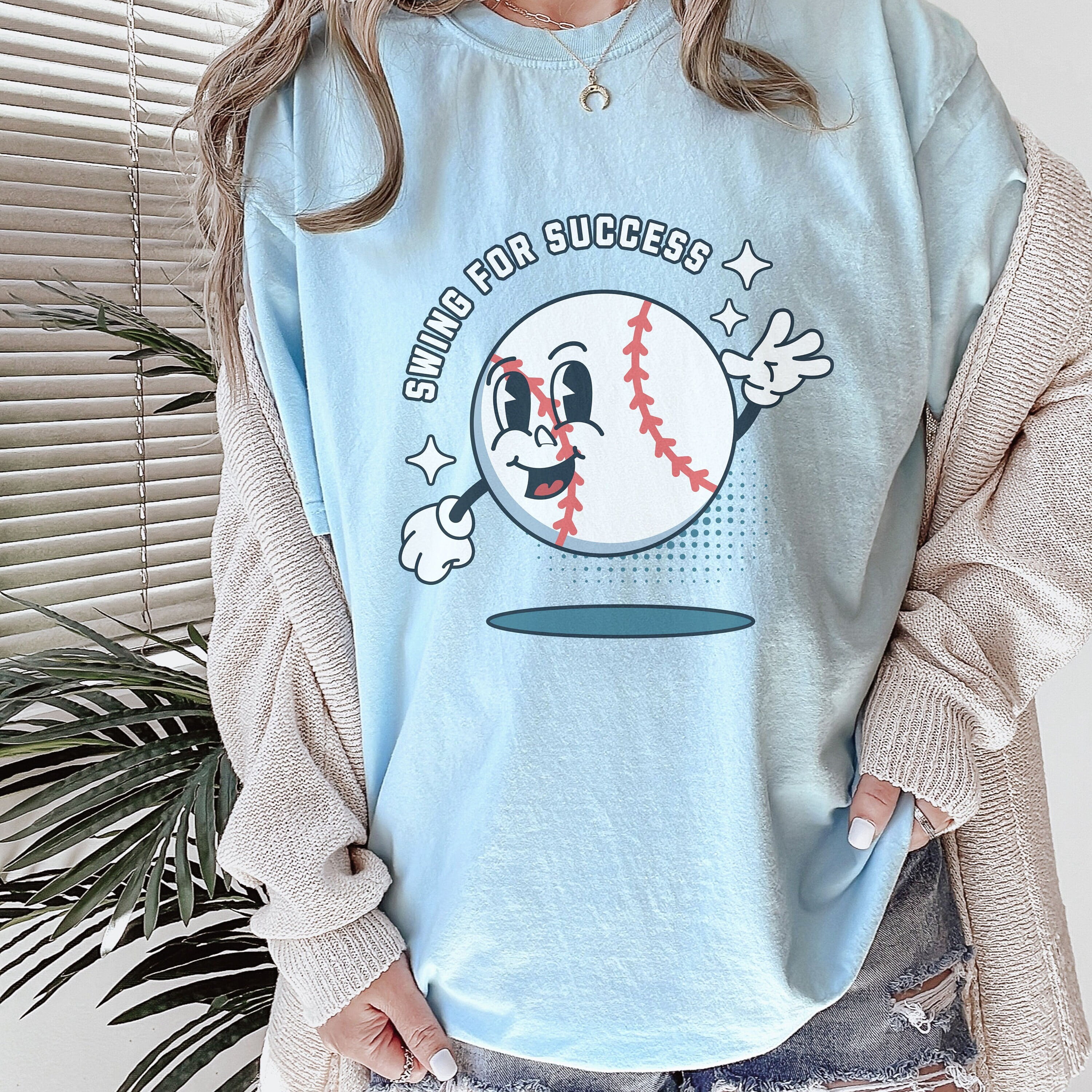 Swing for Success Baseball Comfort Colors Shirt, Unisex Family Baseball Shirt, Baseball Game Day Tee, Baseball Vibes Shirt, Baseball Mom (Colors:Chambray; Sizes:S;)