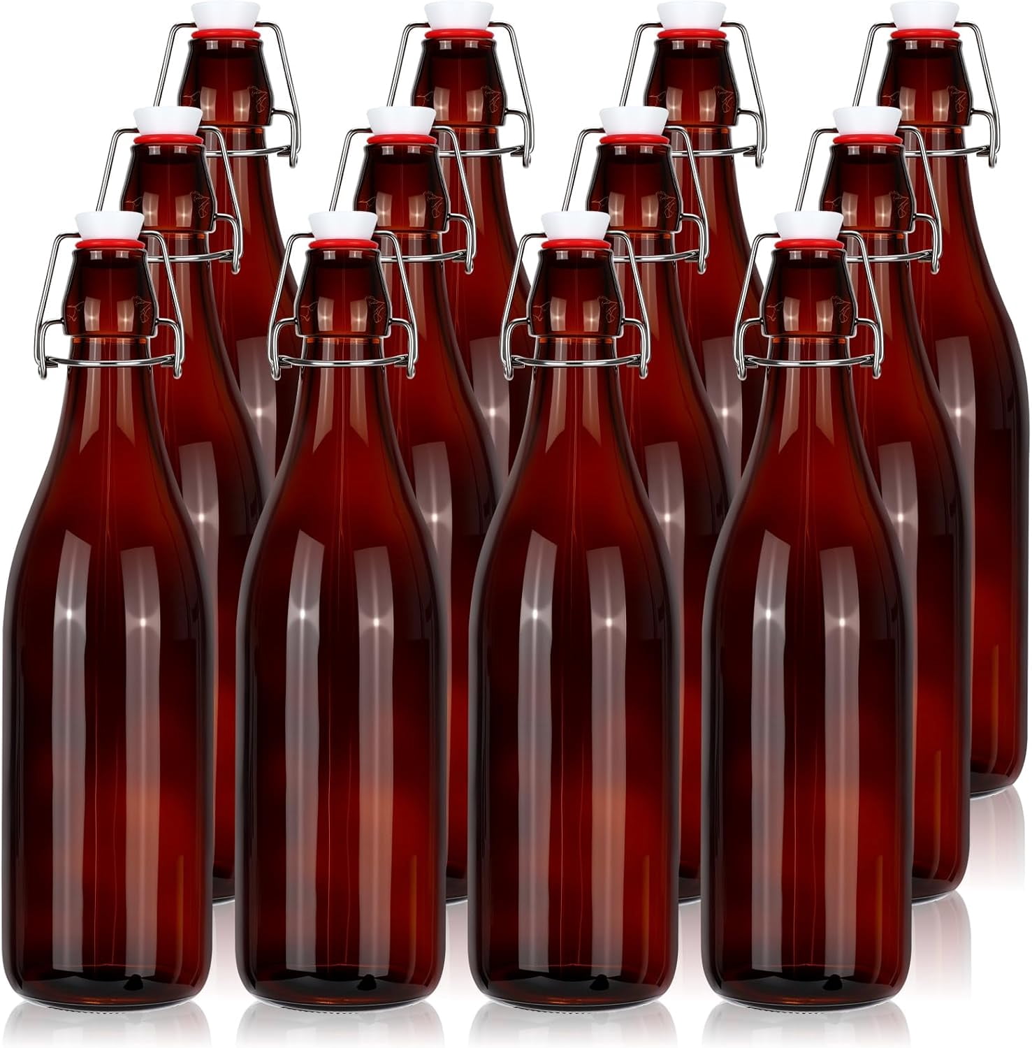 Swing Top Glass BottlesGlass Bottles with White Caps for Home Brewing Kombucha Homemade Juices Beer Water Oil Vinegar Soda Syrup Kefir Beverages