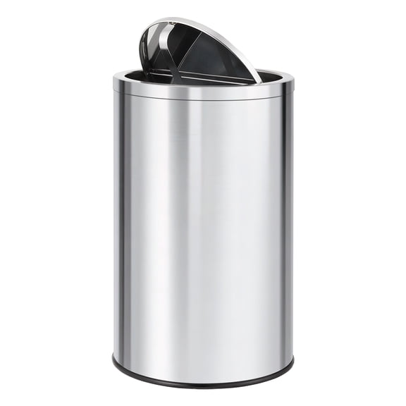 Swing Top Stainless Steel Trash Can – 13 Gallon (50L) – Removable Inner Bucket – Round Indoor Waste & Recycling Bin for Kitchen, Office, Bathroom, Silver – Size: 35*35*57.5cm