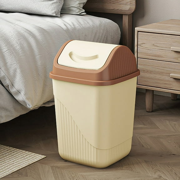Swing Top Trash Can with Lid, Modern Waste Bin for Kitchen and Bathroom, Durable Plastic Design with Textured Front Panel(Yellow)