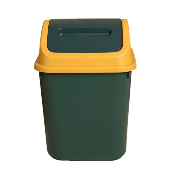 Swing Top Wastebasket, 7.28x7.28x12.8", Plastic Rectangular Garbage Bin, Push to Open Lid Roll Top Wastebasket, Commercial Office Wastebasket Garbage Can Container Bins for Bathrooms, Navy