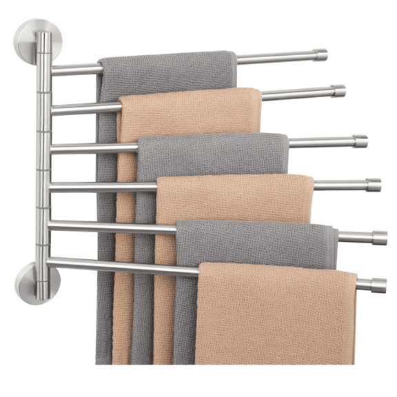 Swing Out Towel Rack,Folding Hand Tow 6 Bars Arm Towel Holder Towel Hanger for Bathroom Wall Mount,Space Saving Towel Rail, Stainless Steel Bed Nickel