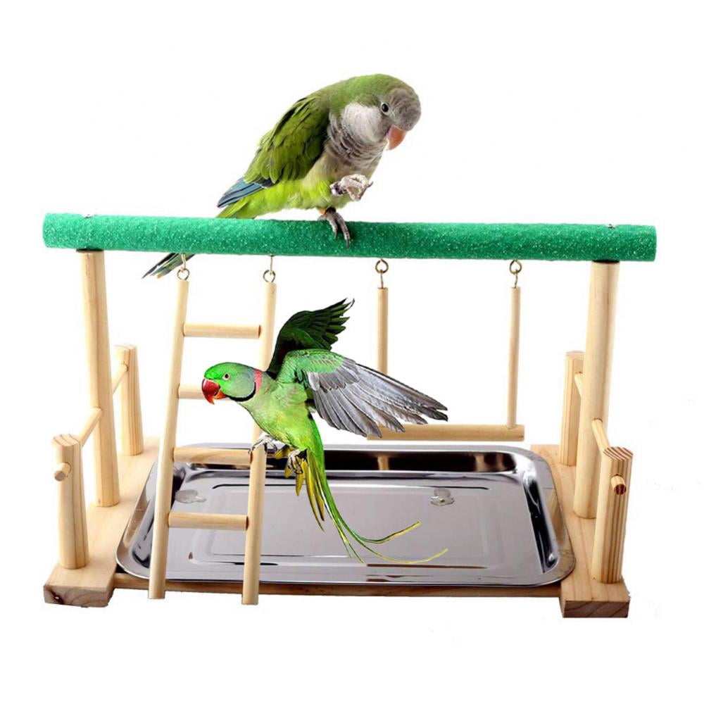 View of Swing Toy Wood Parrot Ladder Play Stand Perch Playground Pet Cockatiel ...