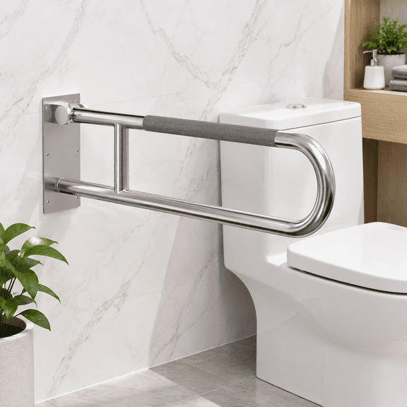 Swing Up Grab Bar 30 In Brushed Stainless with Peened Grip, 500 Lb Capacity