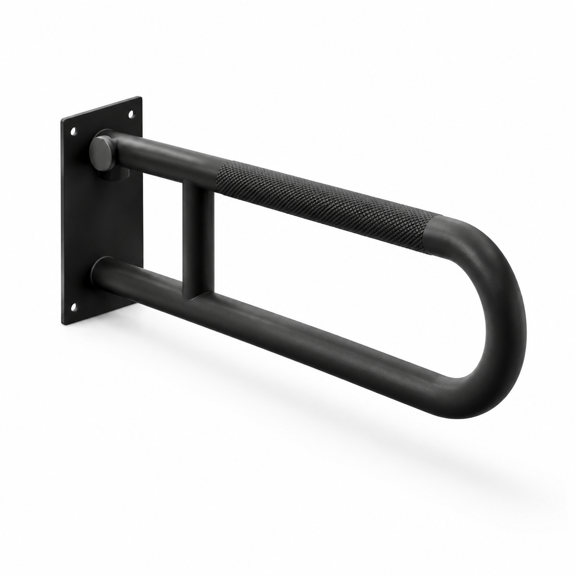 Swing Up Grab Bar 30 Inch Matte Black with Knurled Grip 500 Lb Capacity