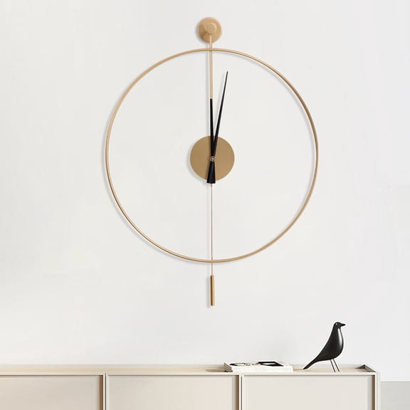 Wall Mount Round Gold Swing Wall Clock Modern Design Silent Quartz Movement Elegant Living Room Decor