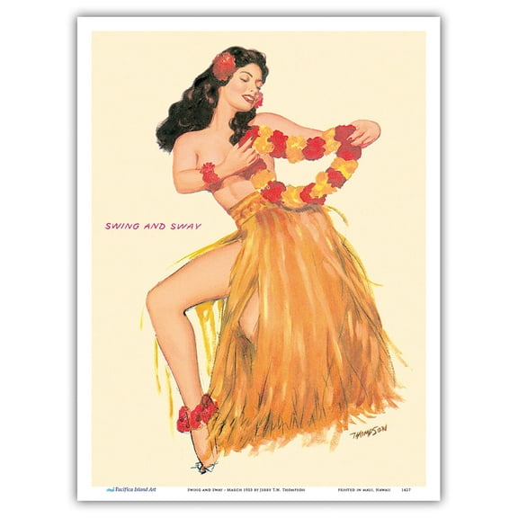 Swing and Sway - Hawaiian Hula Dancer - March 1953 - Vintage Pin Up by Jerry T.N. Thompson 1953 - Master Art Print (Unframed) 9in x 12in