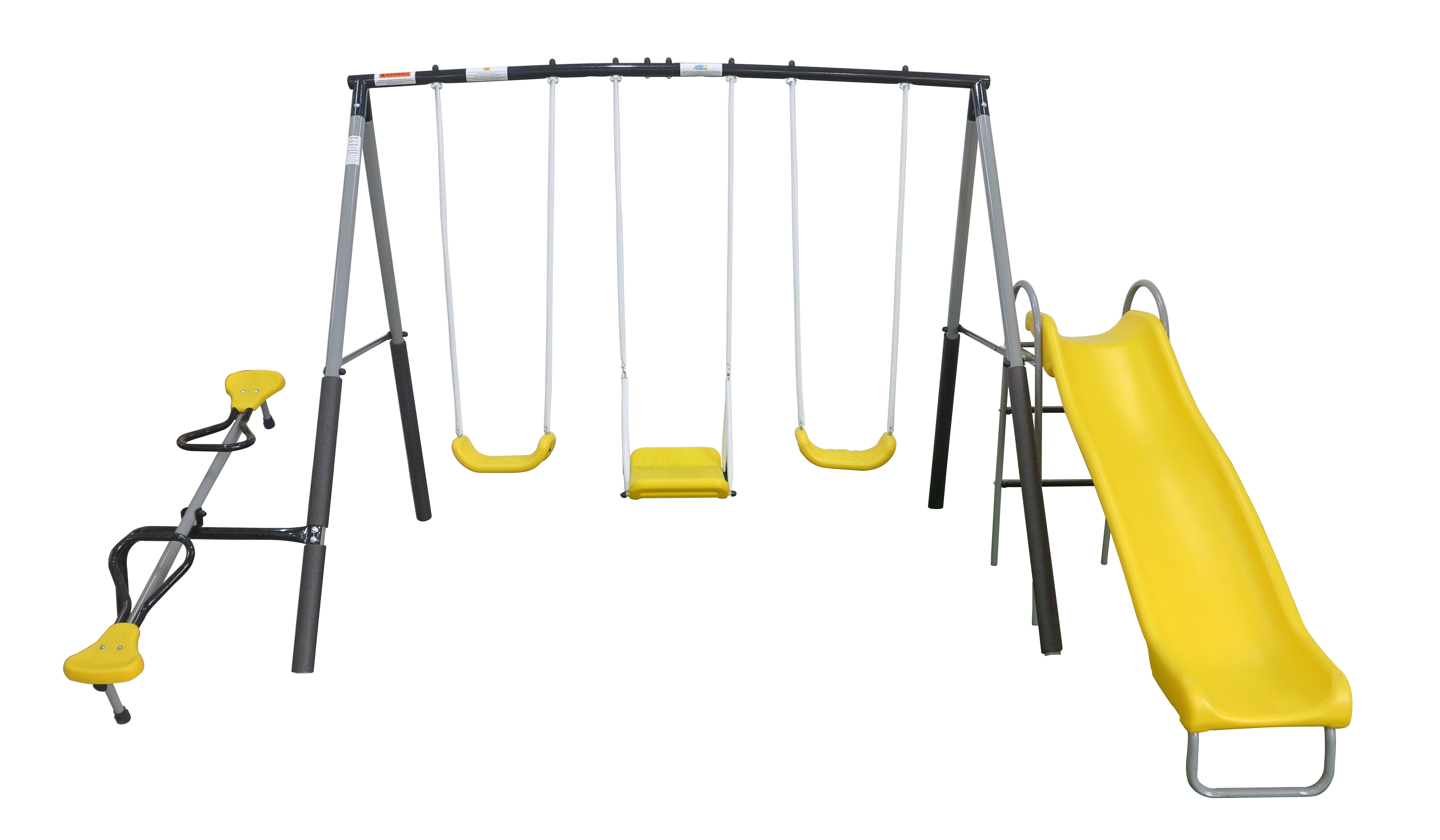 Swing-in Again Metal Swing Set by XDP Recreation with two Swing Seats, See-Saw, and Wave Slide - image 1 of 8