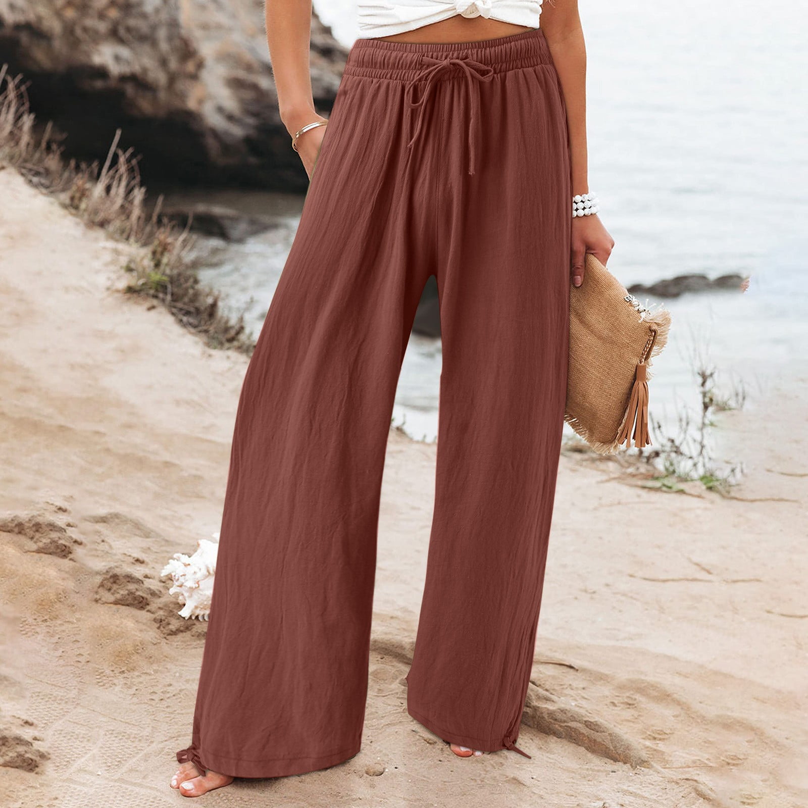 Fashion (Brown)Happylisa Women Pants Wide Leg Loose Baggy Ladies